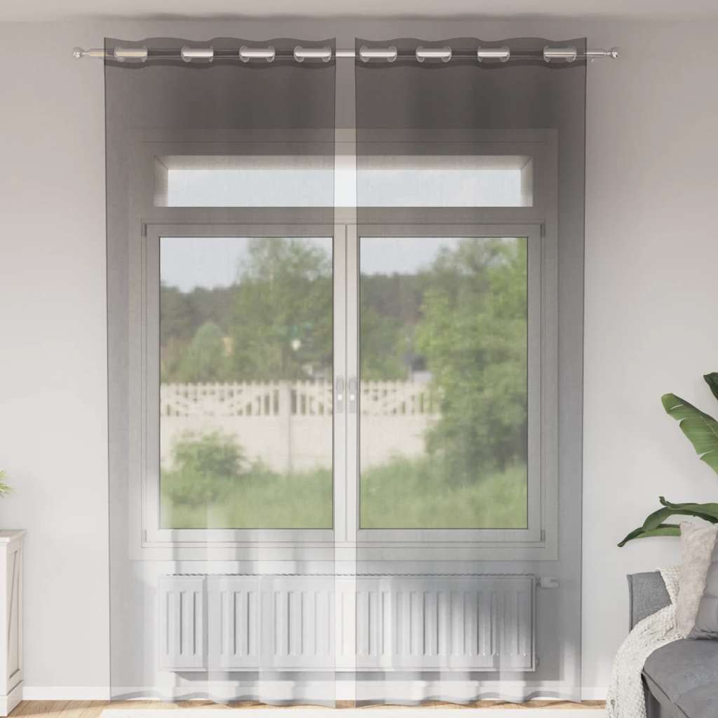 Voile Curtains with Grommets 2 pcs Dark Grey 140x260 cm