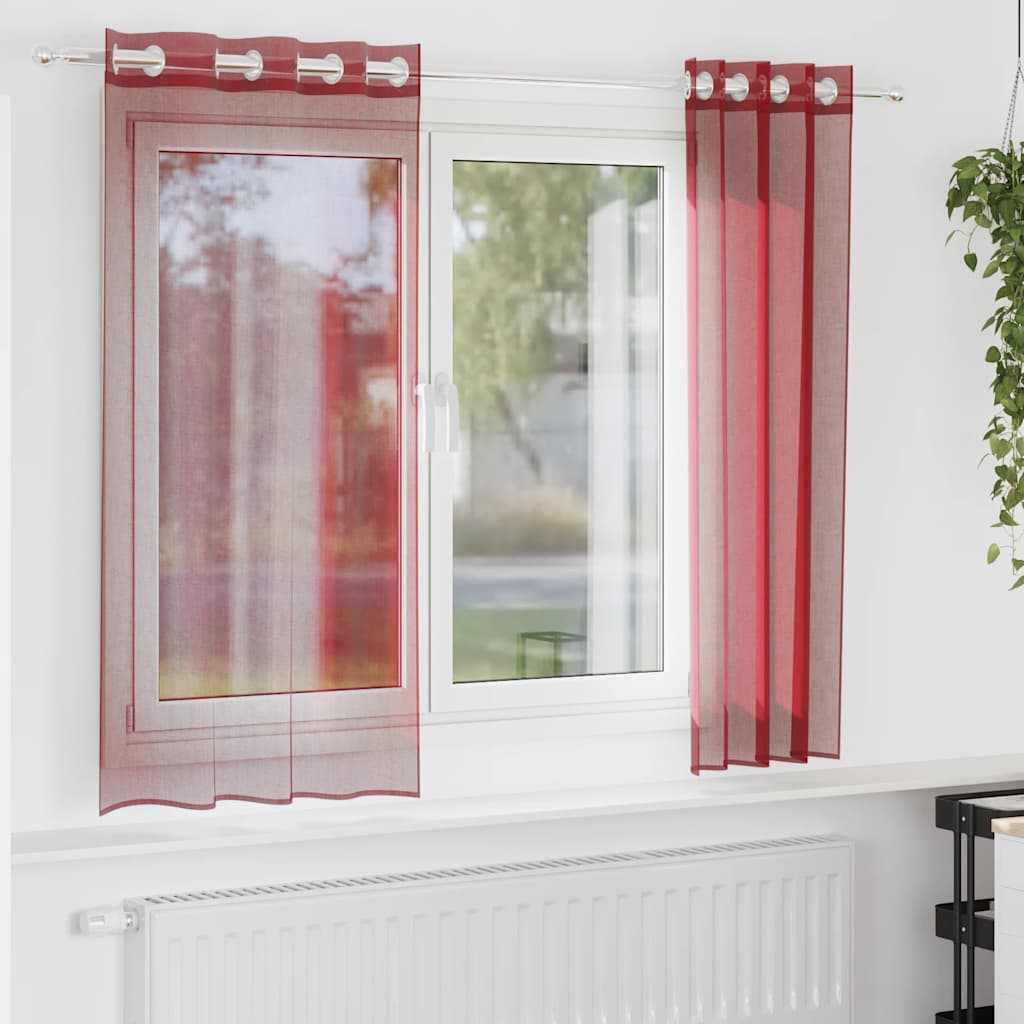 Voile Curtains with Grommets 2 pcs Wine Red
