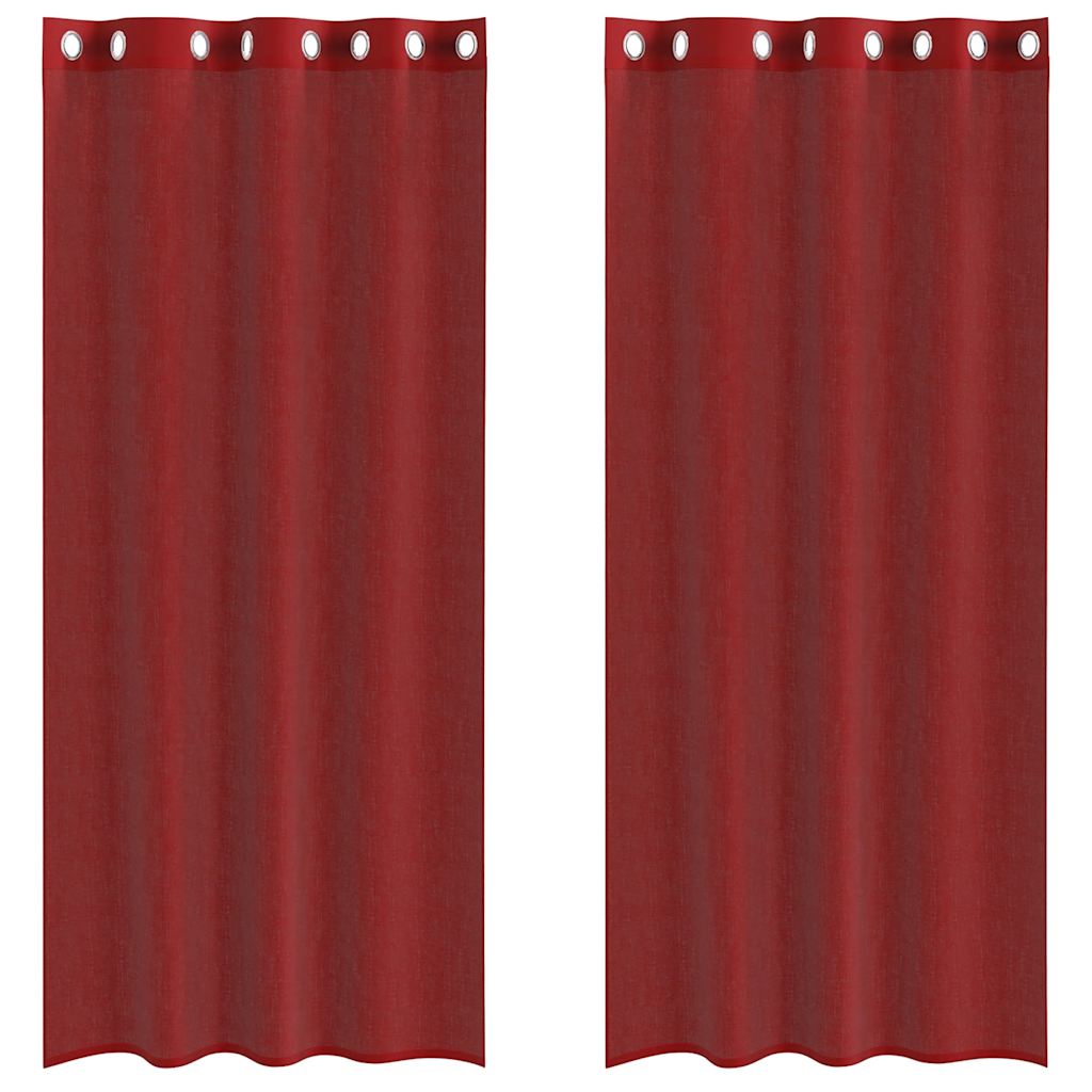 Voile Curtains with Grommets 2 pcs Wine Red