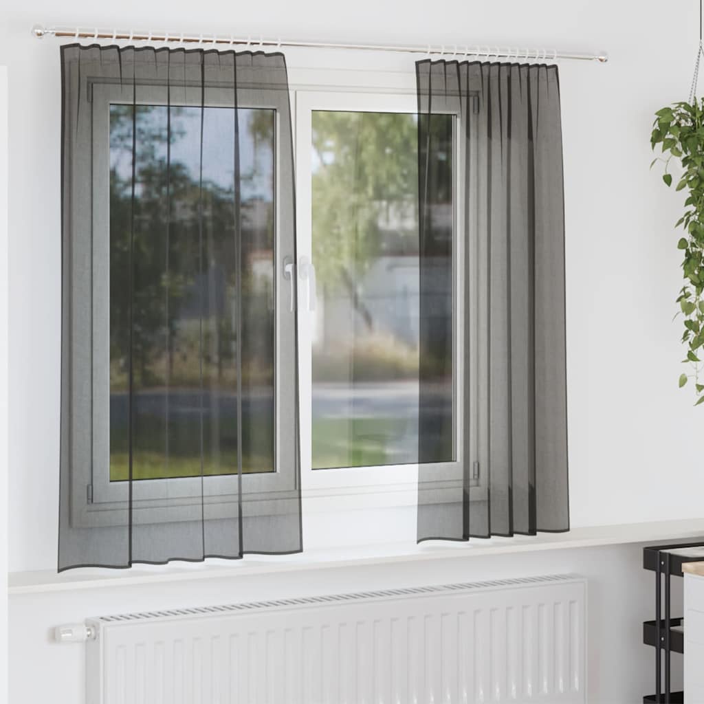 Voile Curtains with Rod Pockets 2 pcs Black