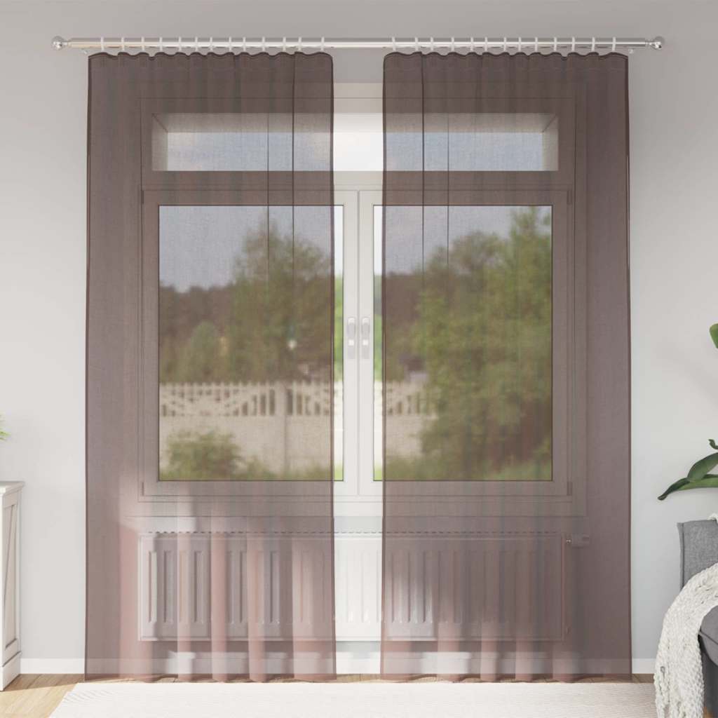 Voile Curtains with Rod Pockets 2 pcs Brown