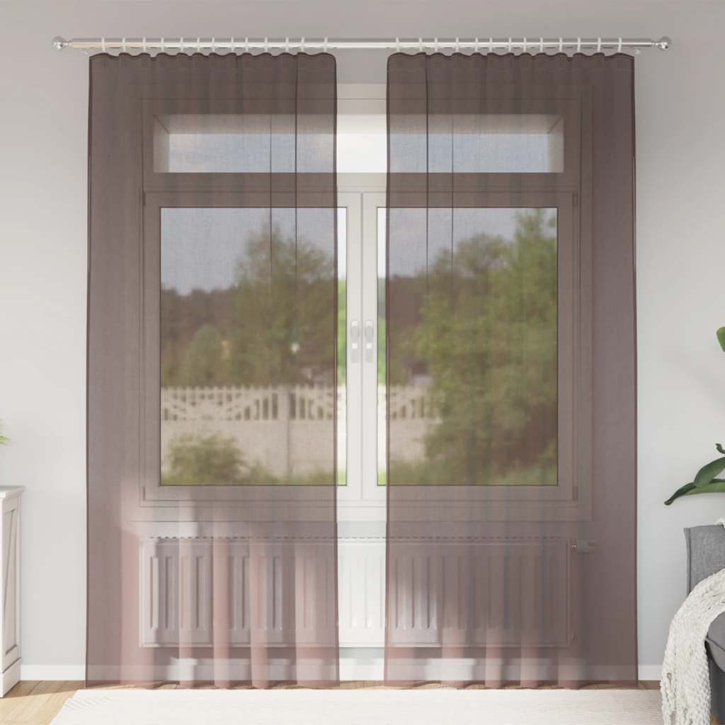 Voile Curtains with Rod Pockets 2 pcs Brown