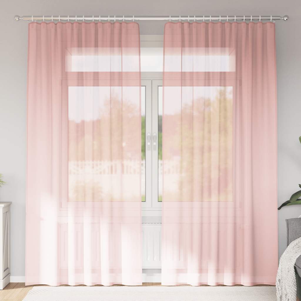 Voile Curtains with Rod Pockets 2 pcs Pink