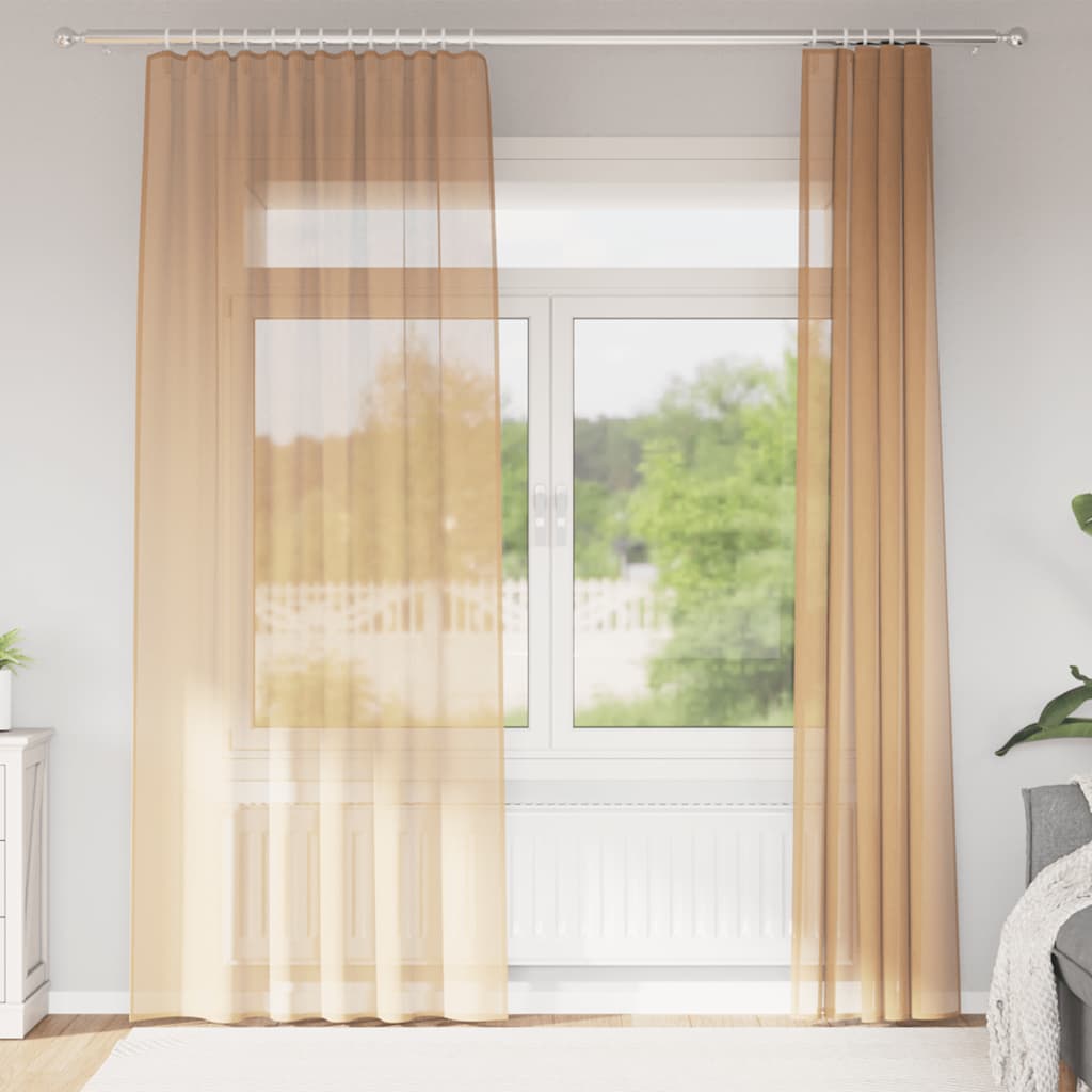 Voile Curtains with Rod Pockets 2 pcs Sand