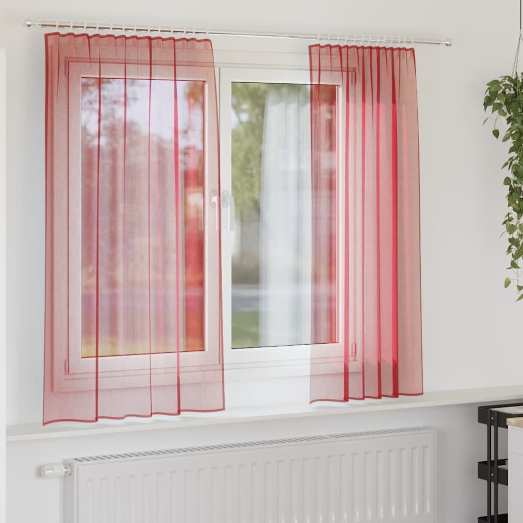Voile Curtains with Rod Pockets 2 pcs Wine Red