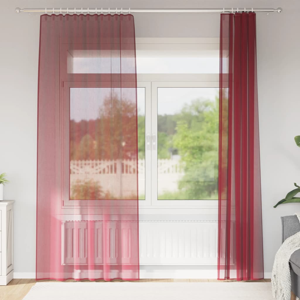 Voile Curtains with Rod Pockets 2 pcs Wine Red