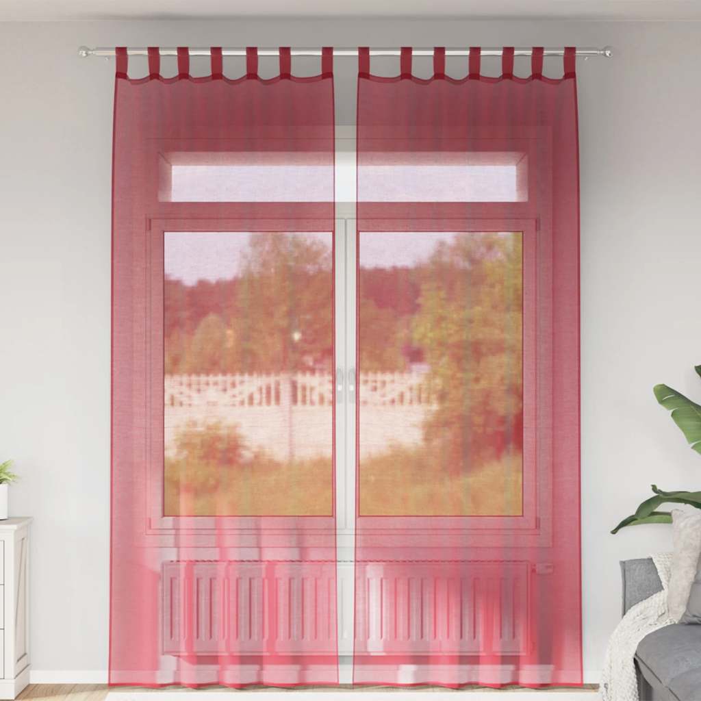Voile Curtains with Rod Pockets 2 pcs Wine Red