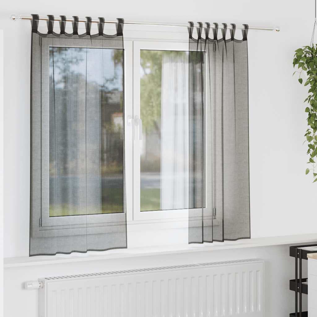 Voile Curtains with Tab Top 2 pcs Black