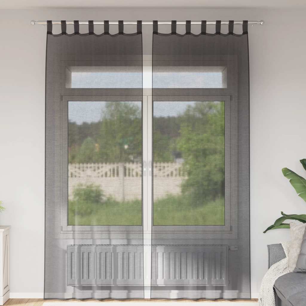 Voile Curtains with Tab Top 2 pcs Black