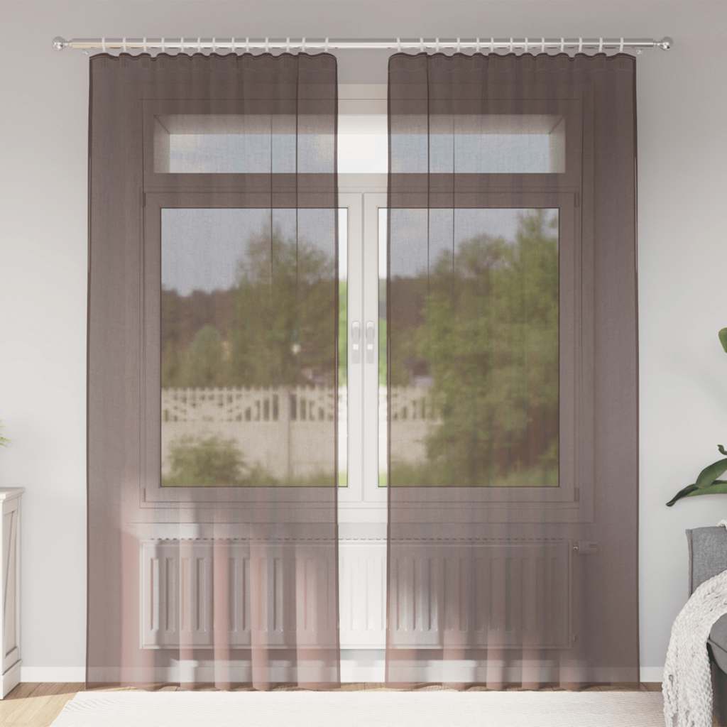 Voile Curtains with Tab Top 2 pcs Brown