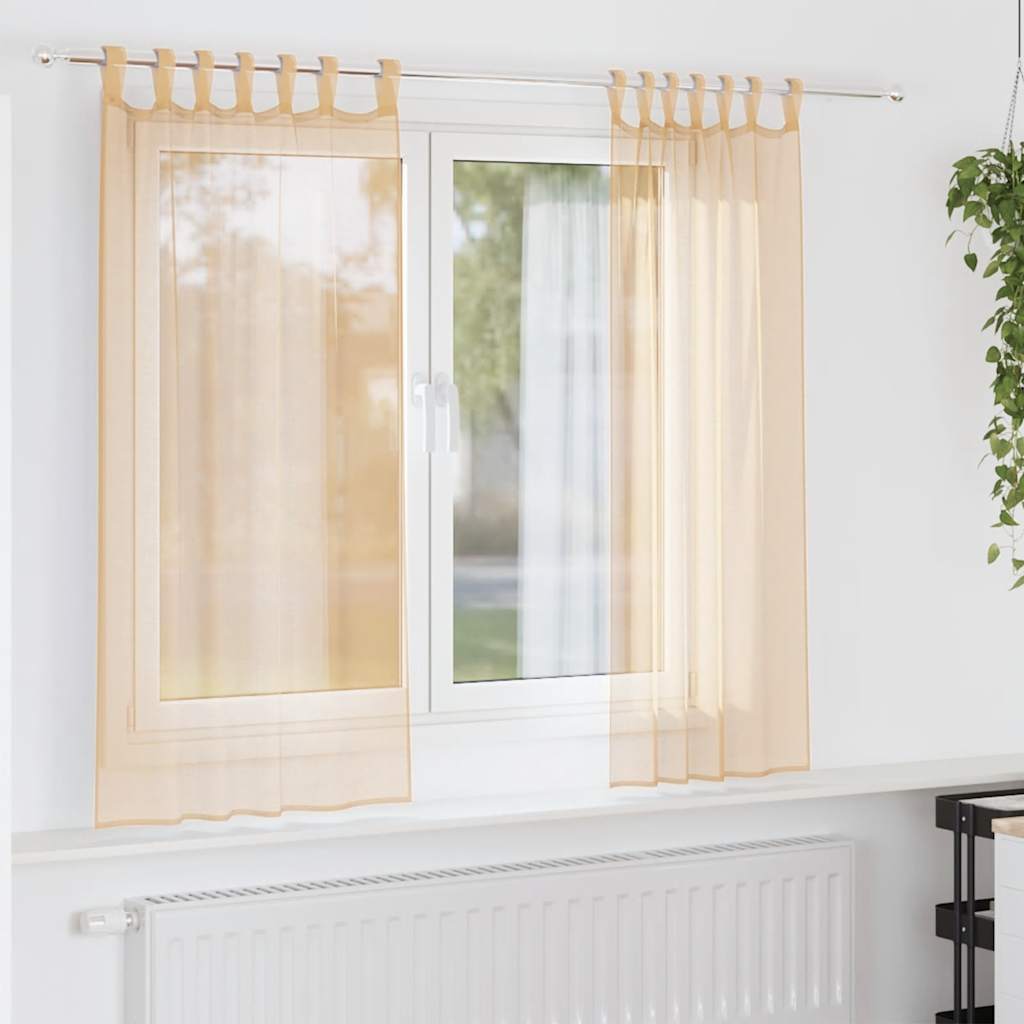 Voile Curtains with Loops 2 pcs Sand 140x140 cm