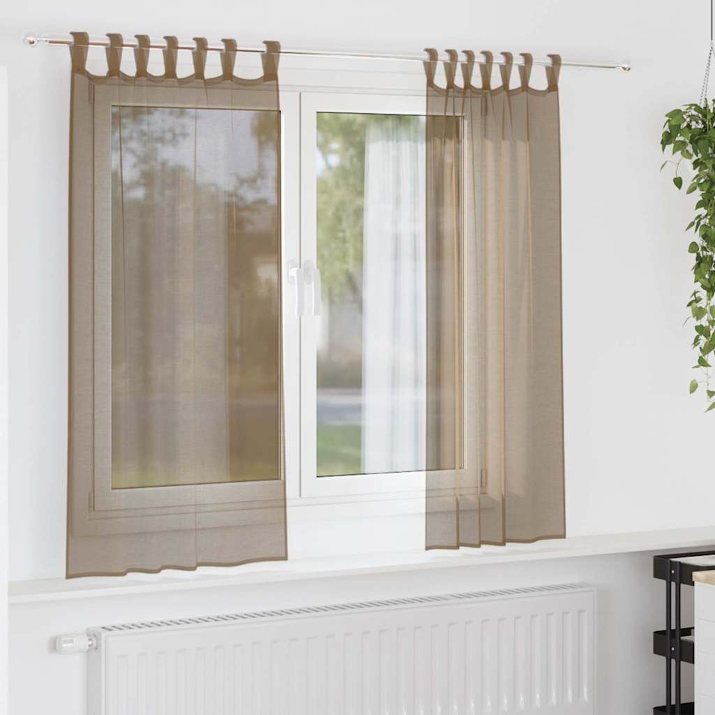 Voile Curtains with Loops 2 pcs Light Brown 140x175 cm