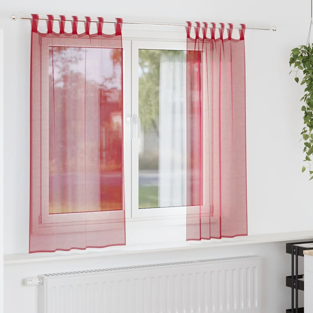 Voile Curtains with Loops 2 pcs Wine Red 140x140 cm