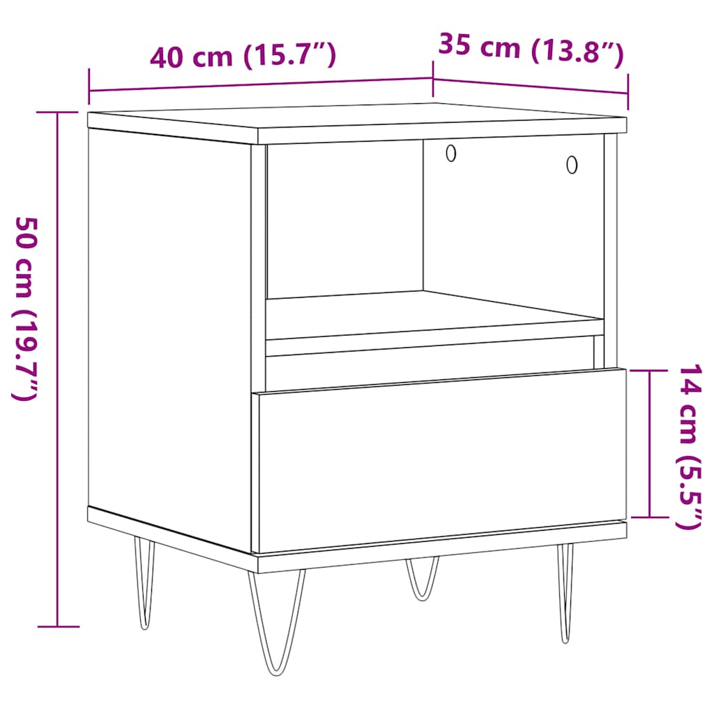Bedside Cabinet Artisan Oak 40x35x50 cm Engineered Wood
