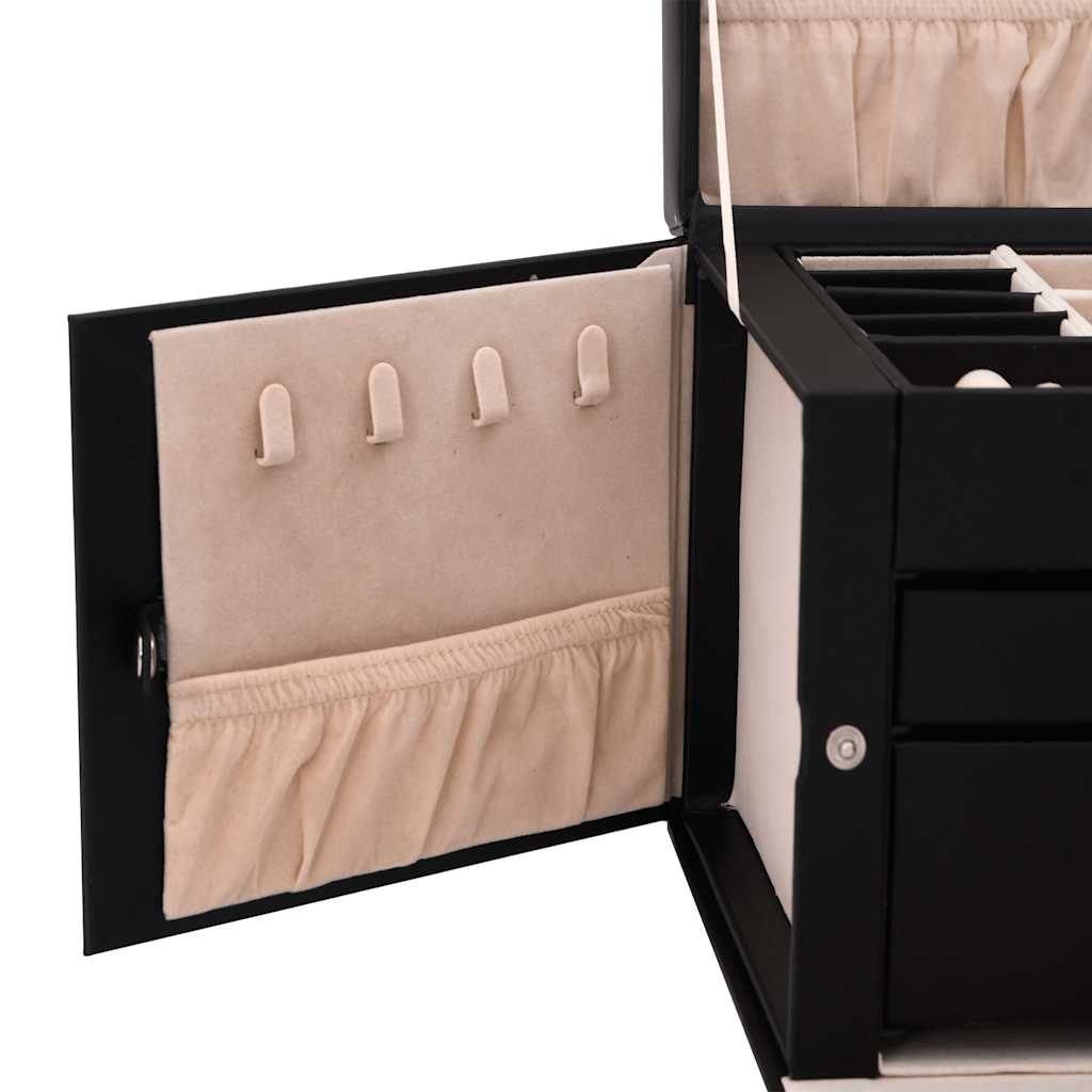 Jewellery Box 3-Layer with Mirror Lockable Black 26x18x17.5 cm
