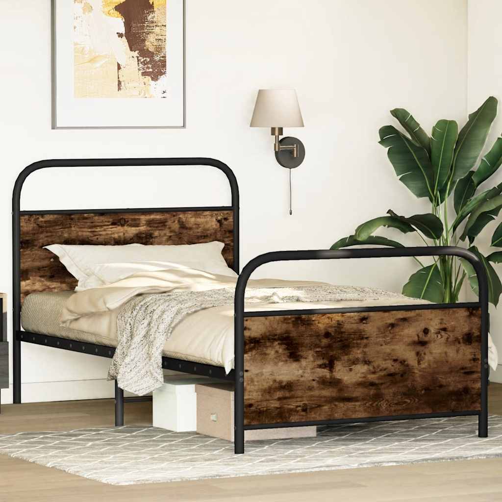 Bed Frame Without Mattress 107x203 cm Smoked Oak Engineered Wood