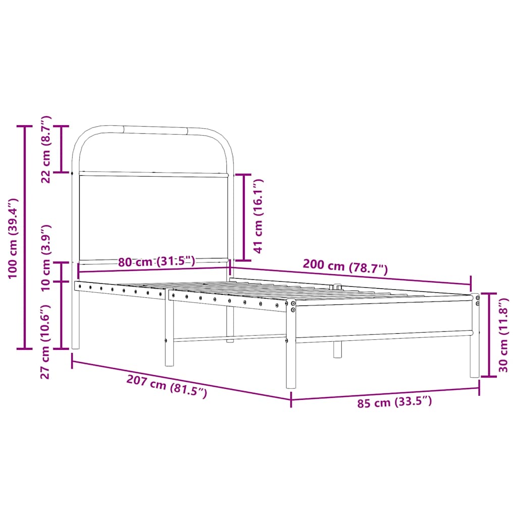 Bed Frame Without Mattress 80x200 cm Smoked Oak Engineered Wood