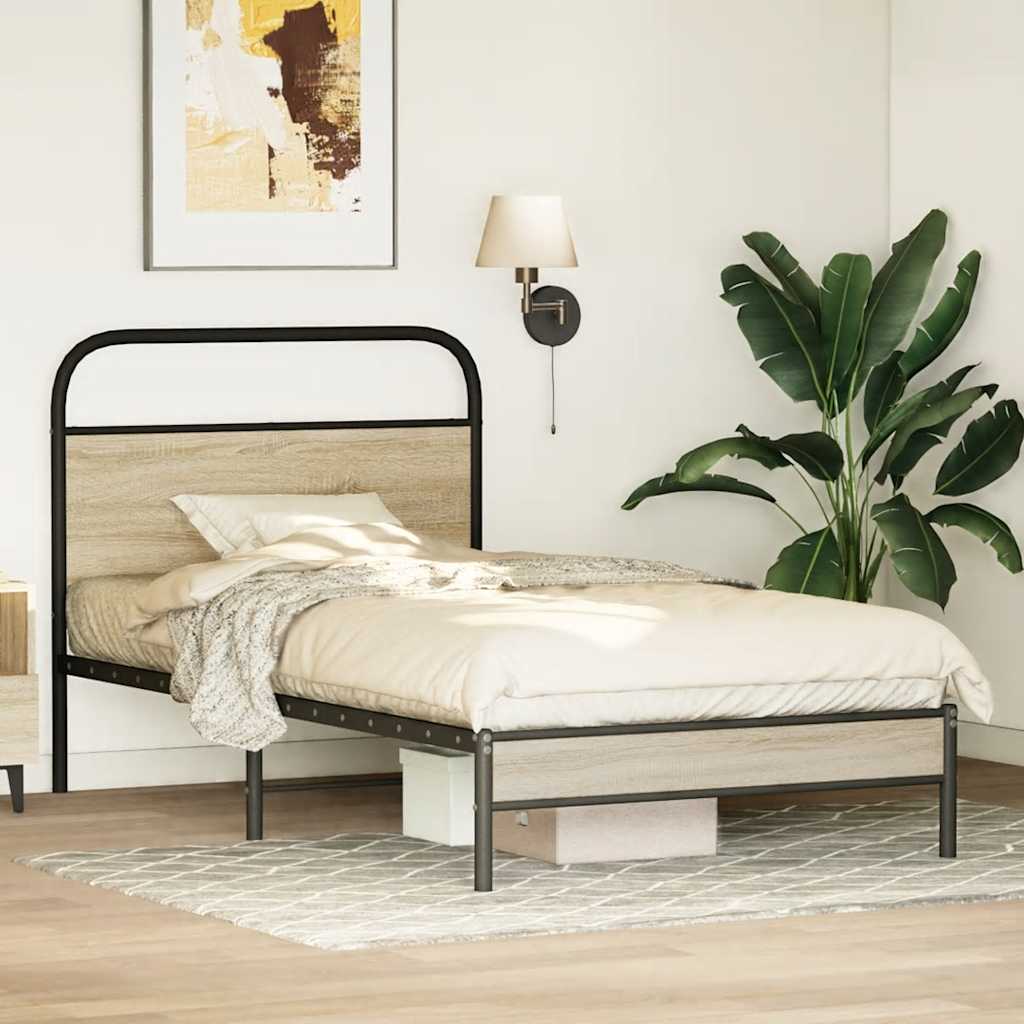 Bed Frame Without Mattress 100x190 cm Smoked Oak Engineered Wood