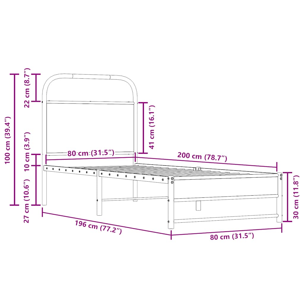 Bed Frame Without Mattress 80x200 cm Smoked Oak Engineered Wood
