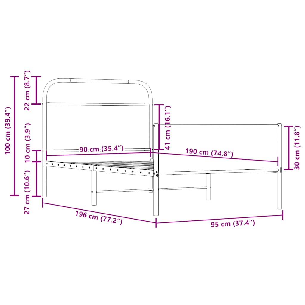 Bed Frame without Mattress 90x190 cm Sonoma Oak Engineered Wood