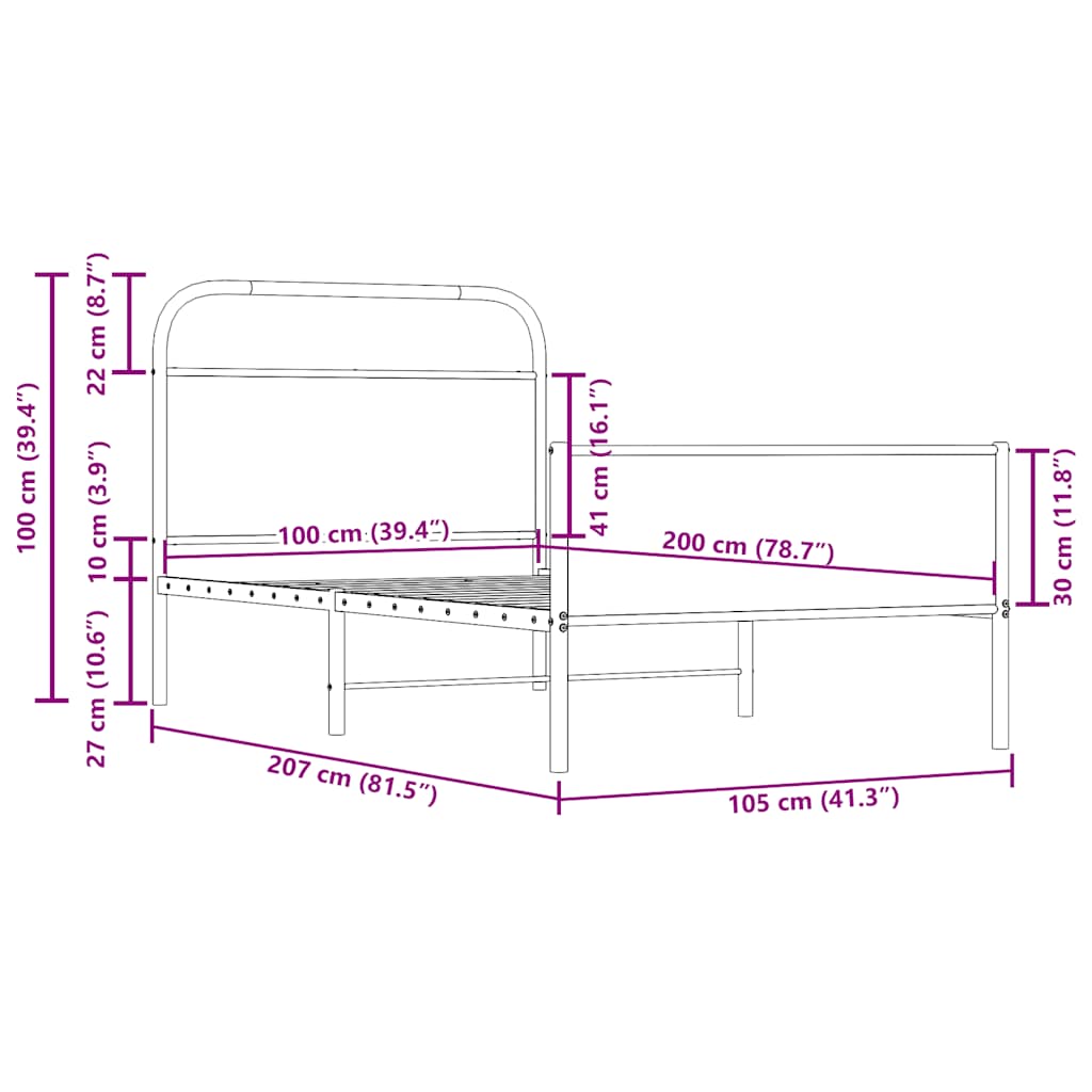 Bed Frame without Mattress 100x200 cm Sonoma Oak Engineered Wood