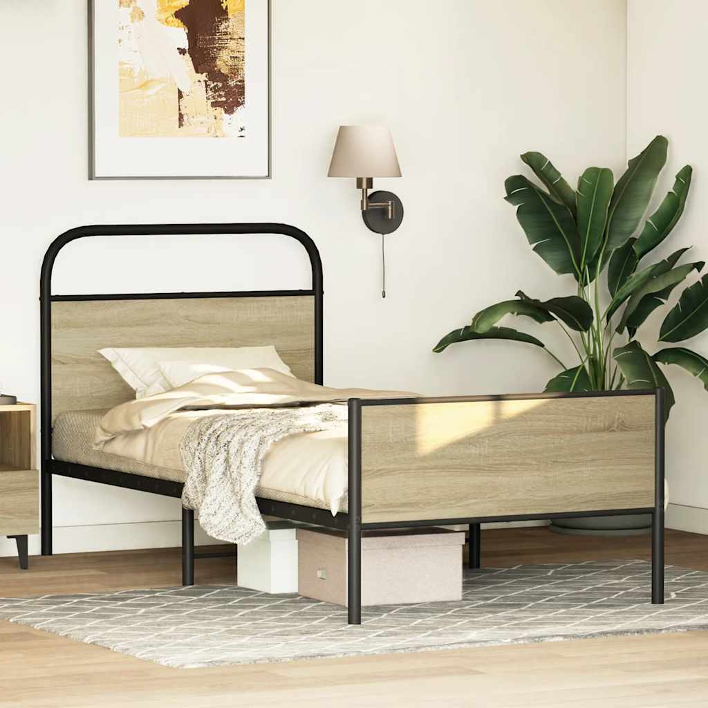 Bed Frame without Mattress 75x190 cm Sonoma Oak Engineered Wood