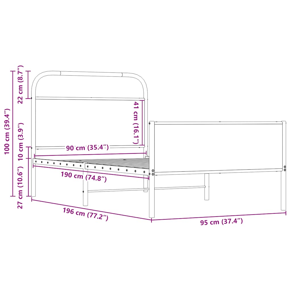 Bed Frame without Mattress 90x190 cm Sonoma Oak Engineered Wood