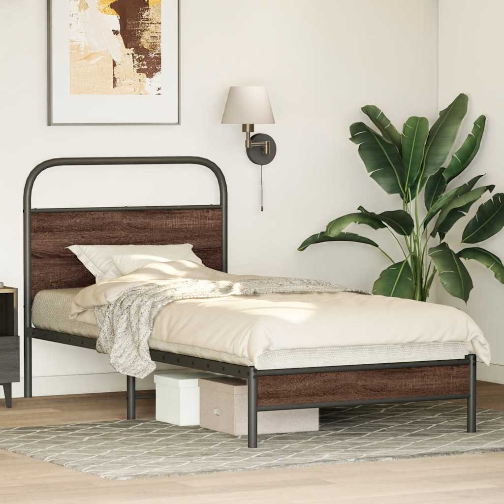 Bed Frame without Mattress 90x190 cm Brown Oak Engineered Wood