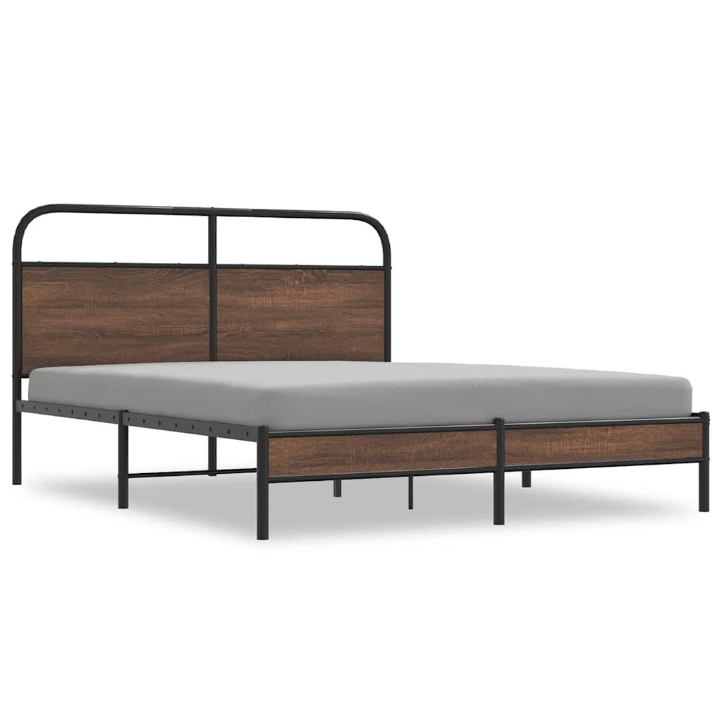 Bed Frame without Mattress 150x200 cm King Size Brown Oak Engineered Wood
