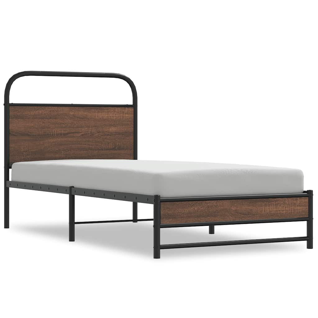 Bed Frame without Mattress 100x190 cm Brown Oak Engineered Wood