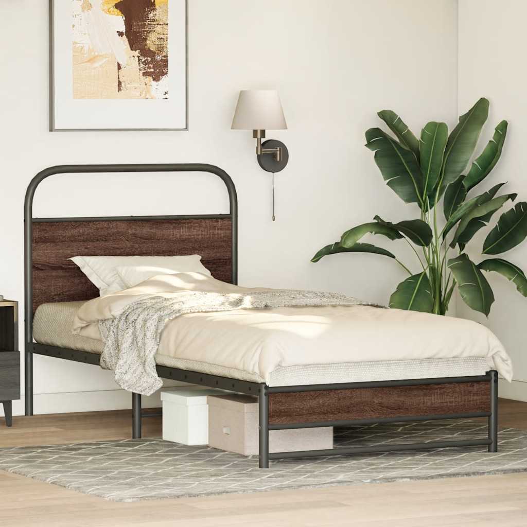 Bed Frame without Mattress 100x190 cm Brown Oak Engineered Wood