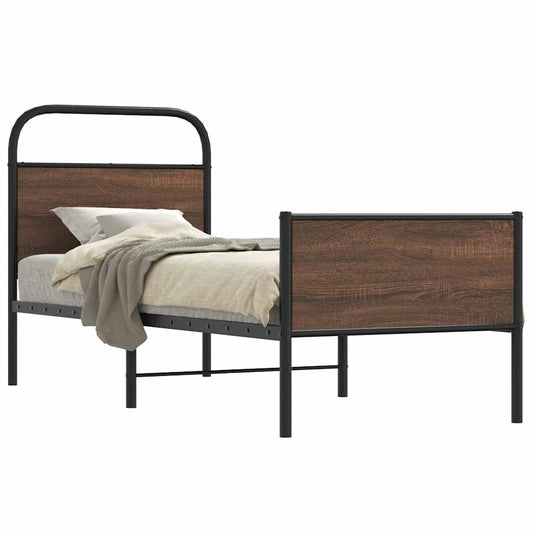 Bed Frame without Mattress 75x190 cm Brown Oak Engineered Wood