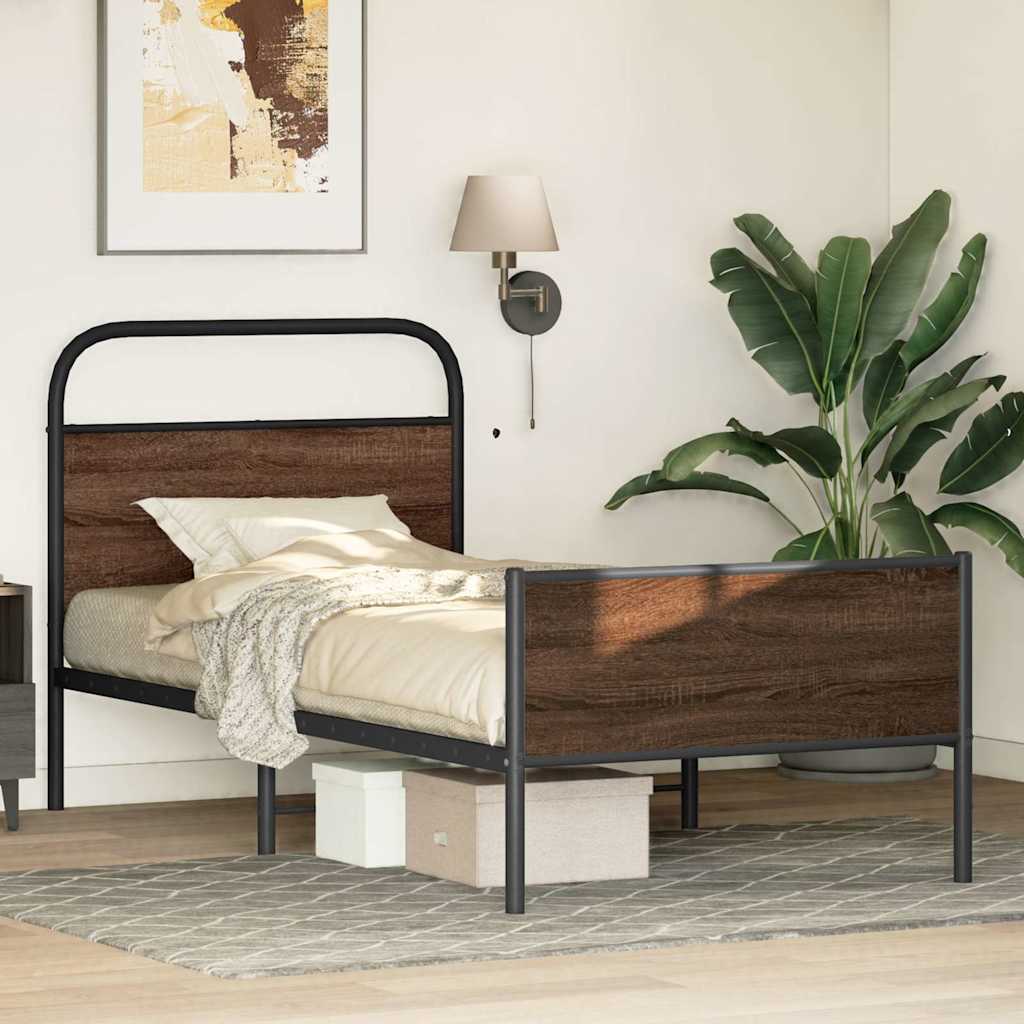Bed Frame without Mattress 90x190 cm Brown Oak Engineered Wood