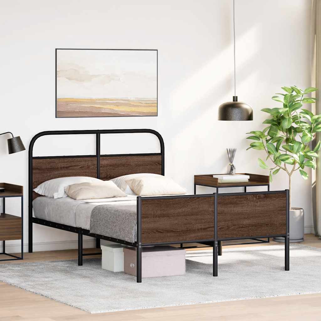 Bed Frame without Mattress 135x190 cm Brown Oak Engineered Wood
