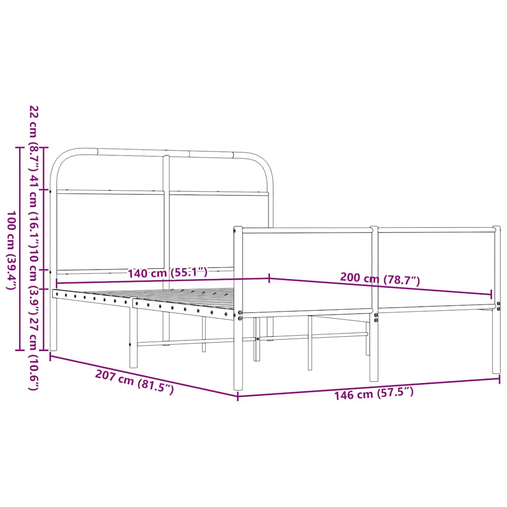 Bed Frame without Mattress 140x200 cm Brown Oak Engineered Wood