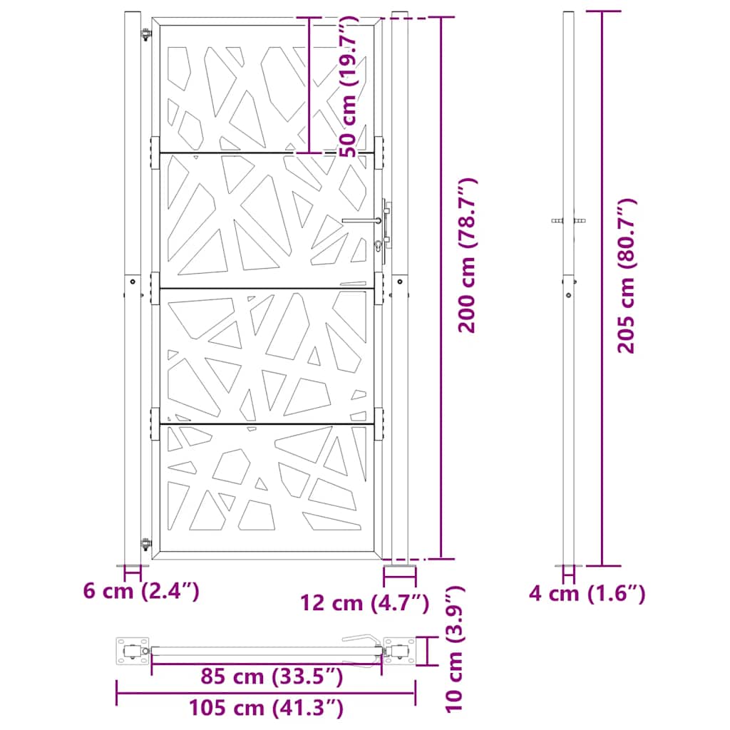 Garden Gate Black 105x205 cm Steel Light Design