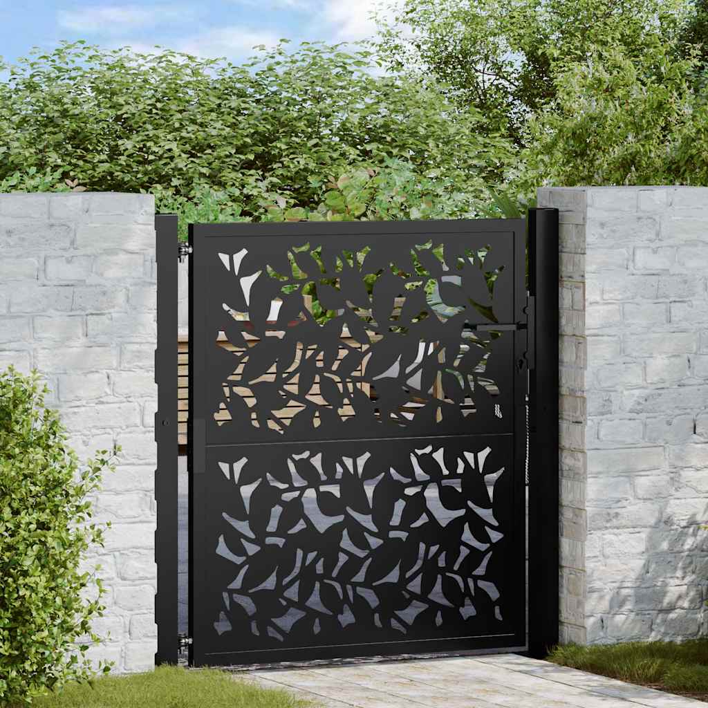 Garden Gate Black 105x106 cm Steel Leaf Design