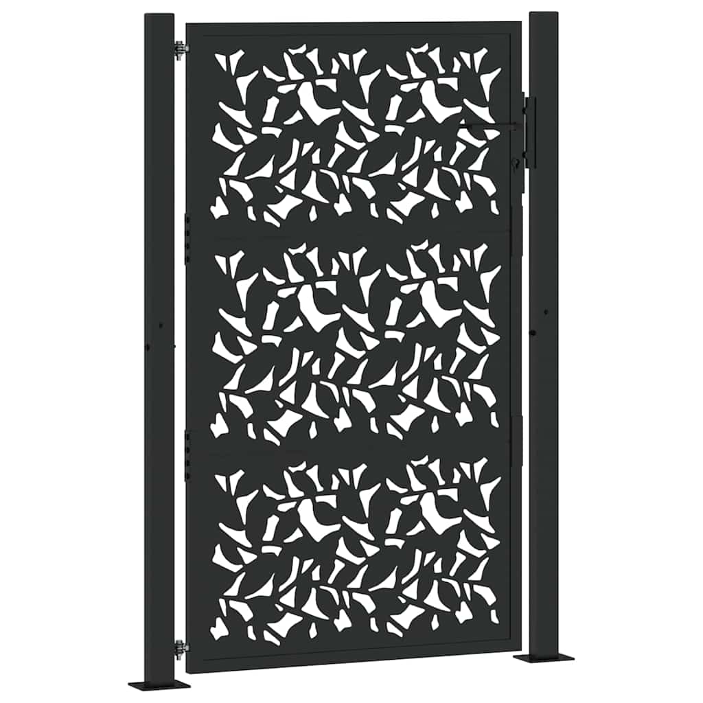 Garden Gate Black 105x155 cm Steel Leaf Design