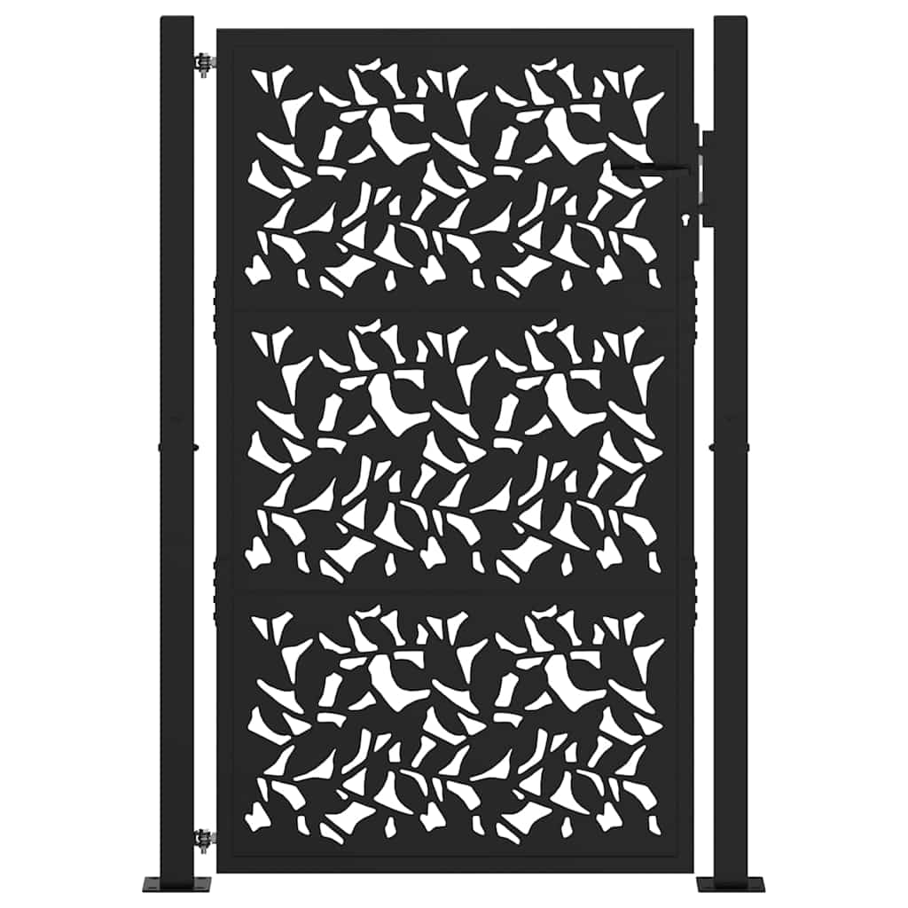 Garden Gate Black 105x155 cm Steel Leaf Design