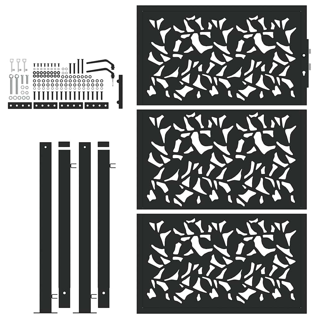 Garden Gate Black 105x155 cm Steel Leaf Design