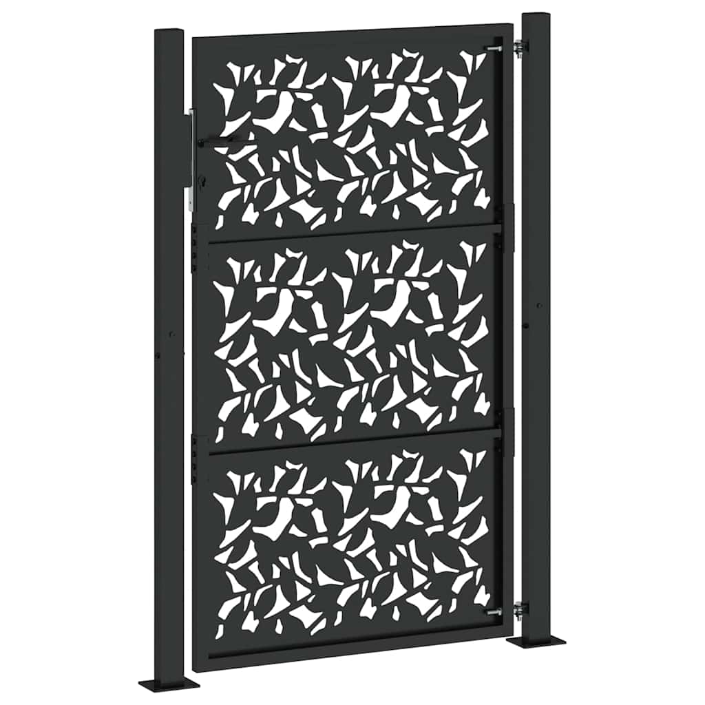 Garden Gate Black 105x155 cm Steel Leaf Design