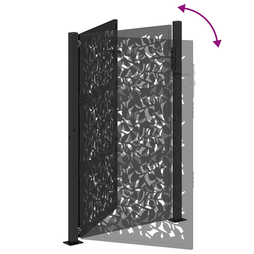 Garden Gate Black 105x155 cm Steel Leaf Design