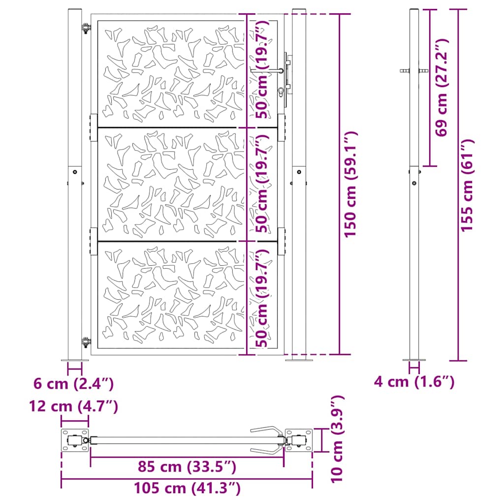 Garden Gate Black 105x155 cm Steel Leaf Design