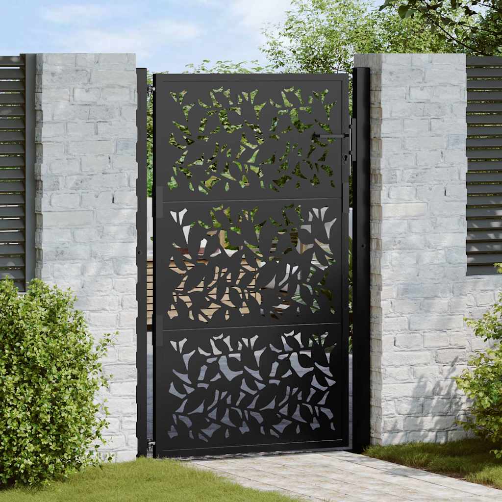 Garden Gate Black 105x155 cm Steel Leaf Design