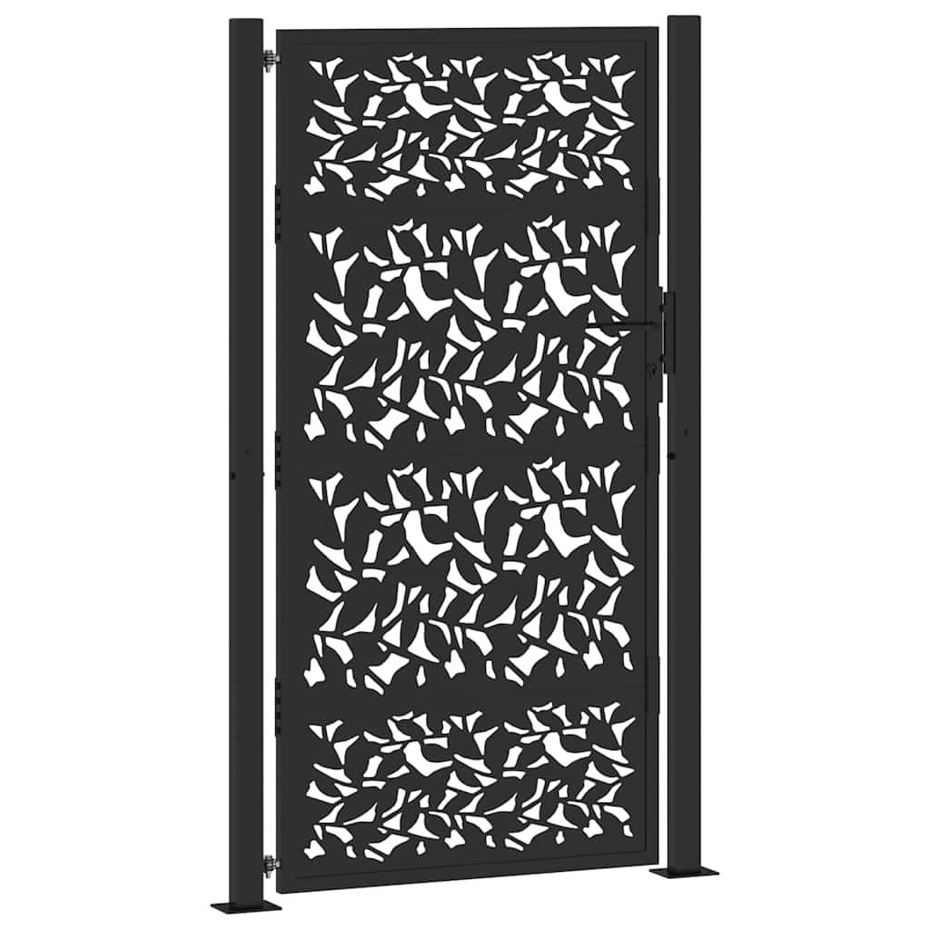 Garden Gate Black 105x180 cm Steel Leaf Design