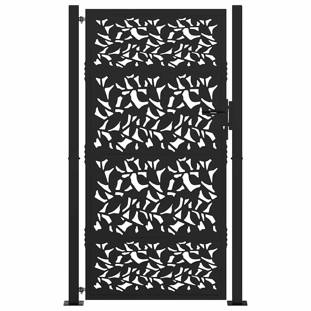 Garden Gate Black 105x180 cm Steel Leaf Design