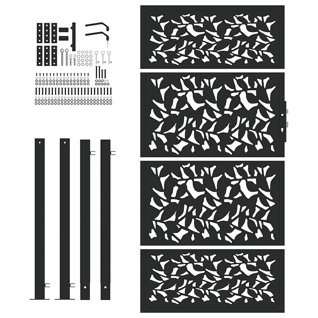Garden Gate Black 105x180 cm Steel Leaf Design