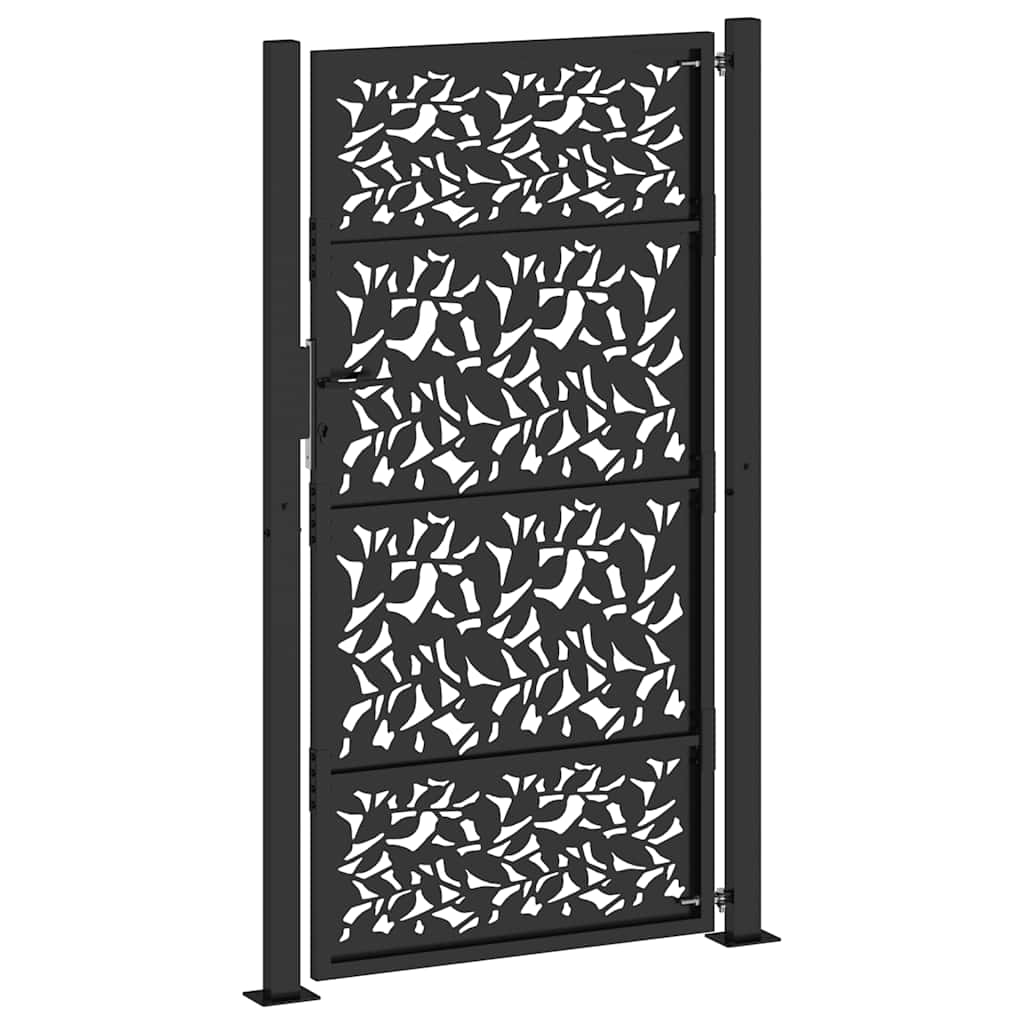 Garden Gate Black 105x180 cm Steel Leaf Design