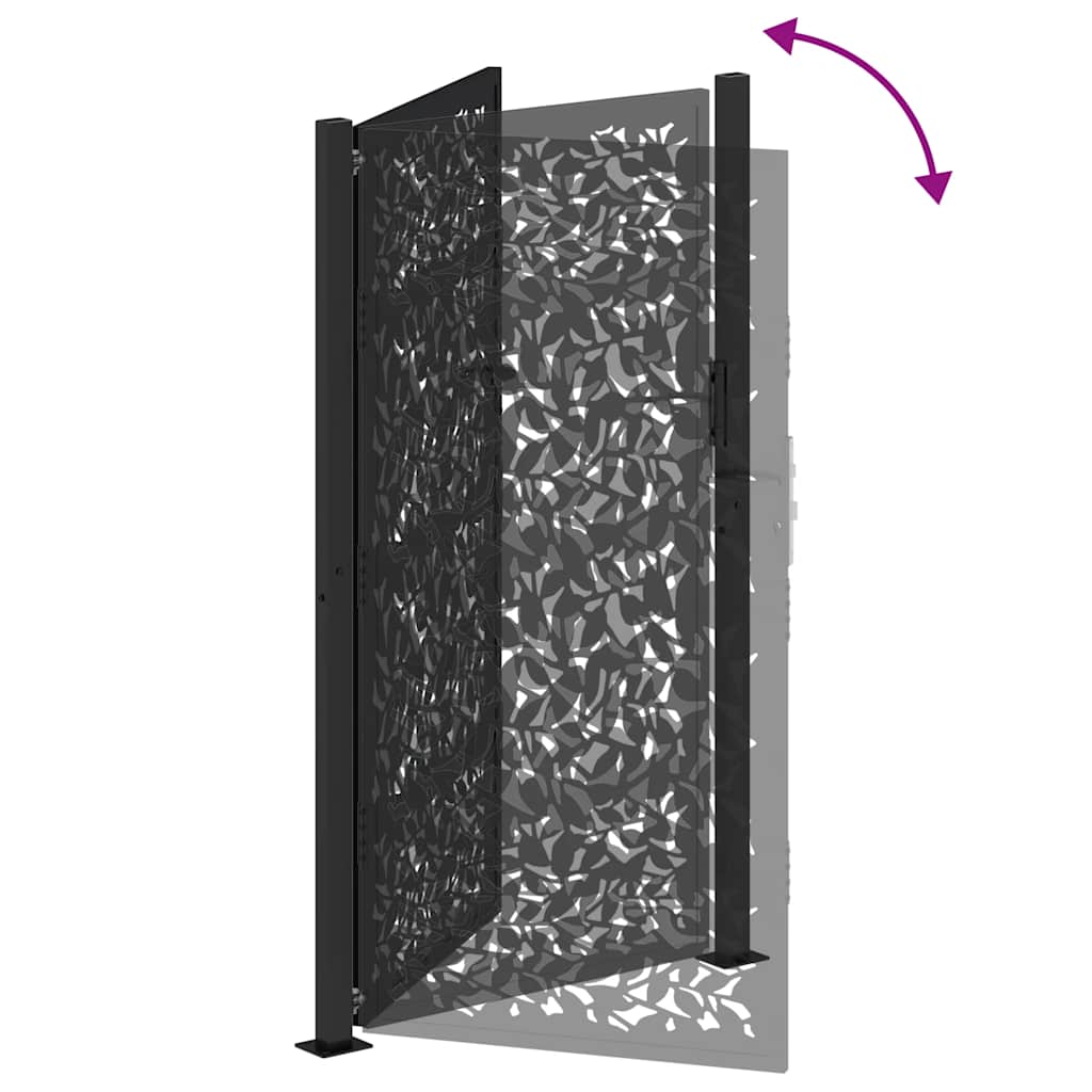 Garden Gate Black 105x180 cm Steel Leaf Design