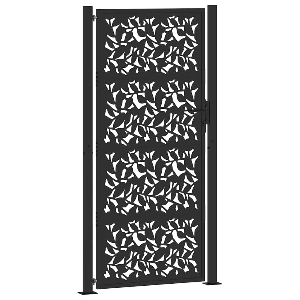 Garden Gate Black 105x205 cm Steel Leaf Design